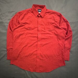 Wrangler Shirt Mens XL Twill Pearl Snap Cowboy Rodeo Western Red Lightweight VTG